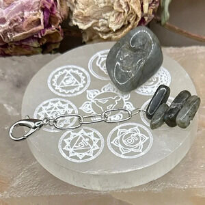 Natural Labradorite Key Chain, Empath Protection raw healing crystal bag charms